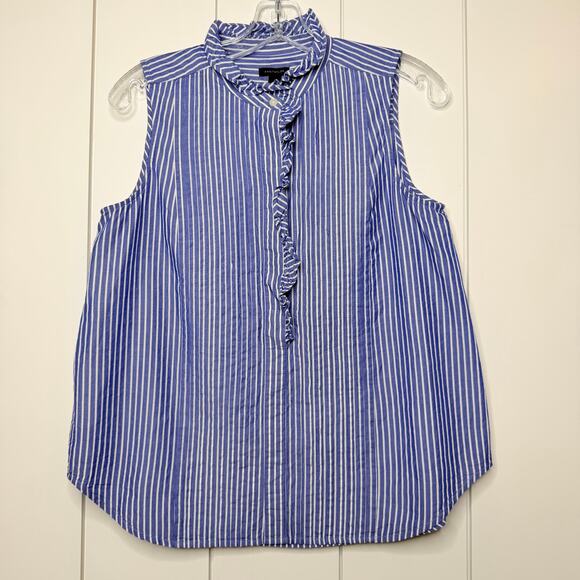 Ann Taylor LOFT Tops - LOFT Ann Taylor Blue Stripe Pintuck Ruffle Sleeveless Blouse S
